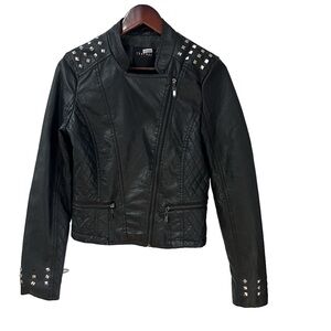 Therapy Black Faux Leather Jacket Asymmetrical Studded